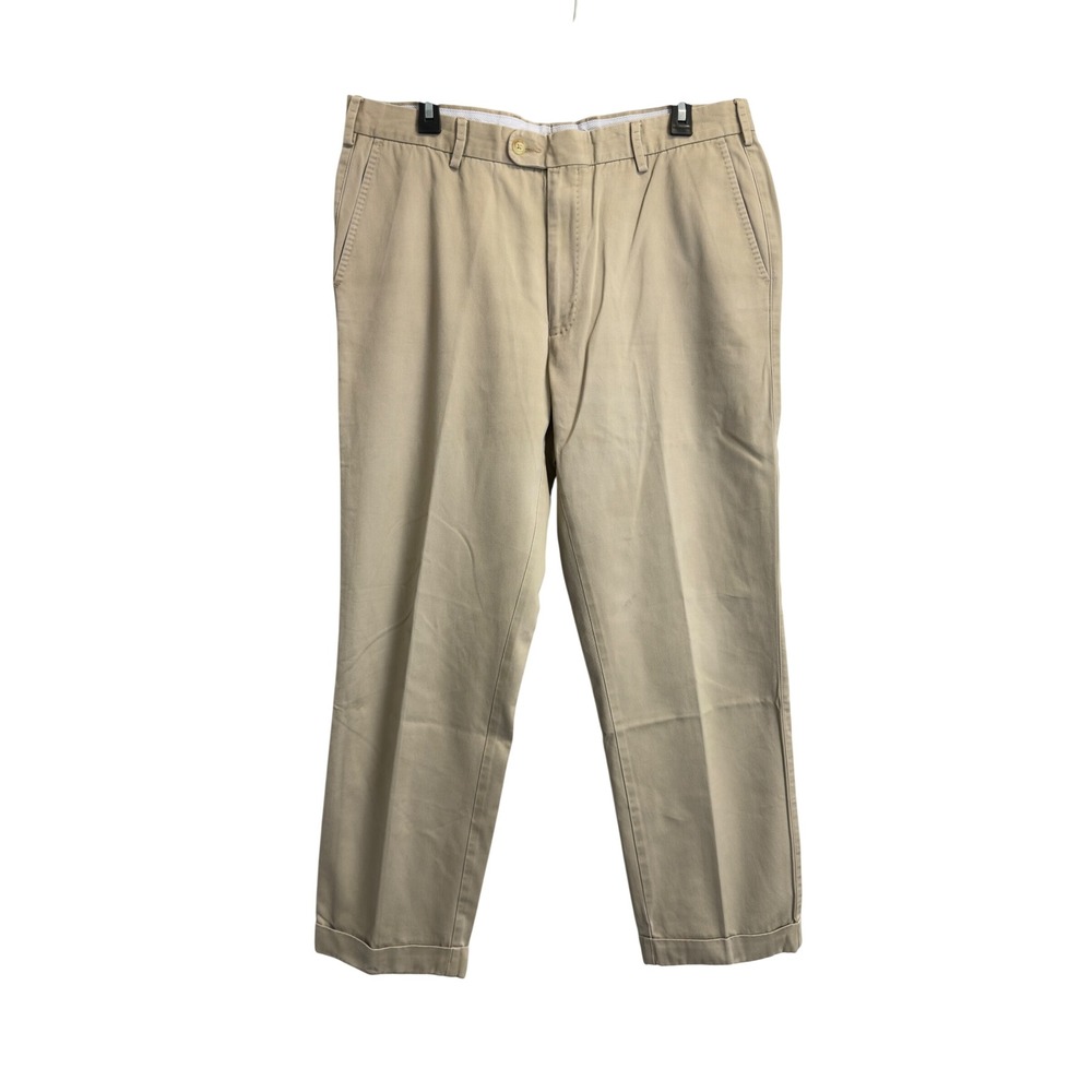 Peter Millar Mens Size 36X29 Khaki Chino Pants Cuffed Straight Leg Beige Twill
